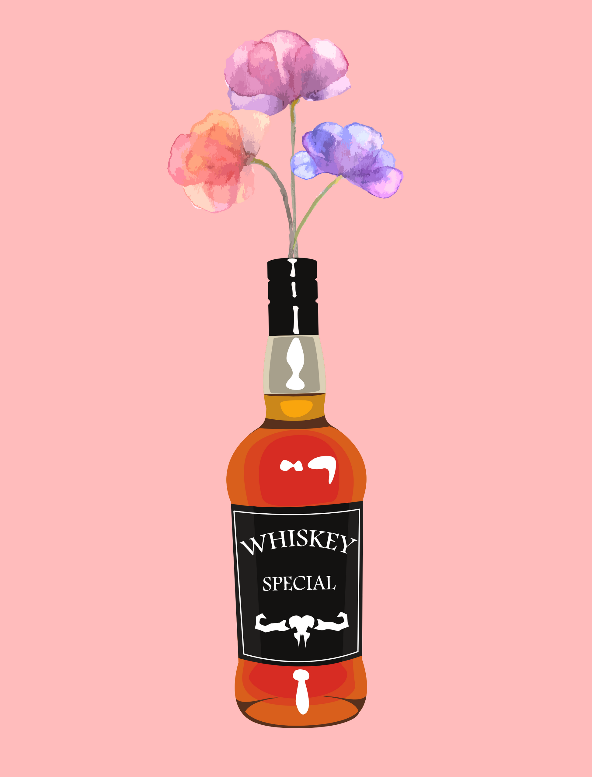 Whiskey Bottle Floral Art featuring a rustic whiskey bottle filled with wildflower blooms