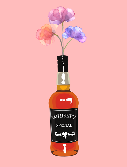 Whiskey Bottle Floral Art featuring a rustic whiskey bottle filled with wildflower blooms