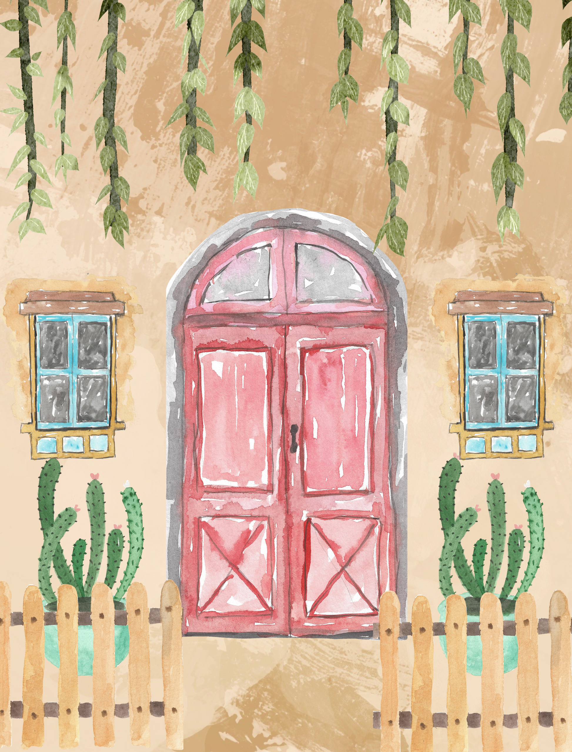 Bohemian Desert Doorway Art with an exotic terracotta archway and pampas grass