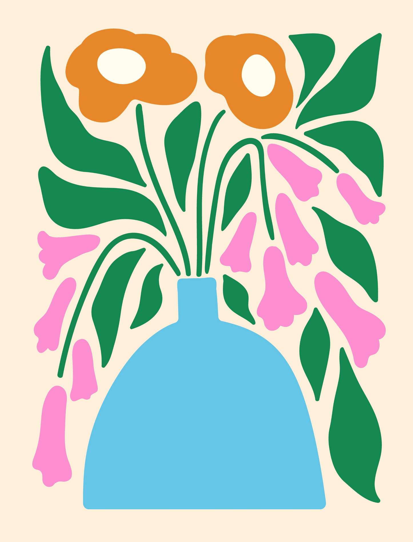 Vibrant Floral Vase Print with a colorful bouquet of flowers in a patterned ceramic vase
