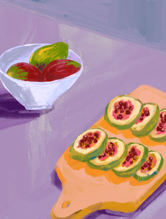 Vibrant Fruit Wall Art with a colorful mix of sliced citrus and summer fruits