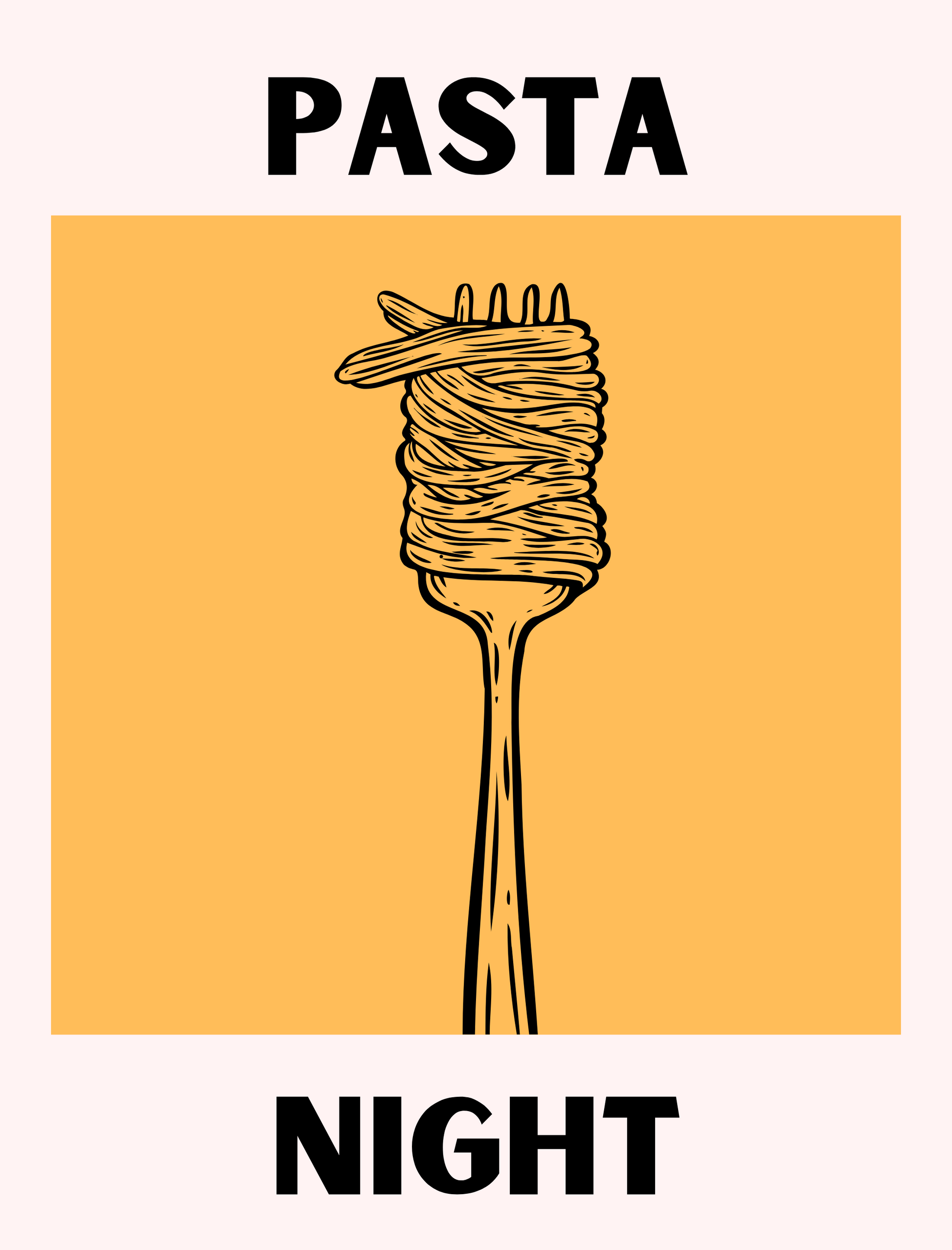 Pasta Night Kitchen Art with a cozy Italian dinner aesthetic featuring a bowl of spaghetti