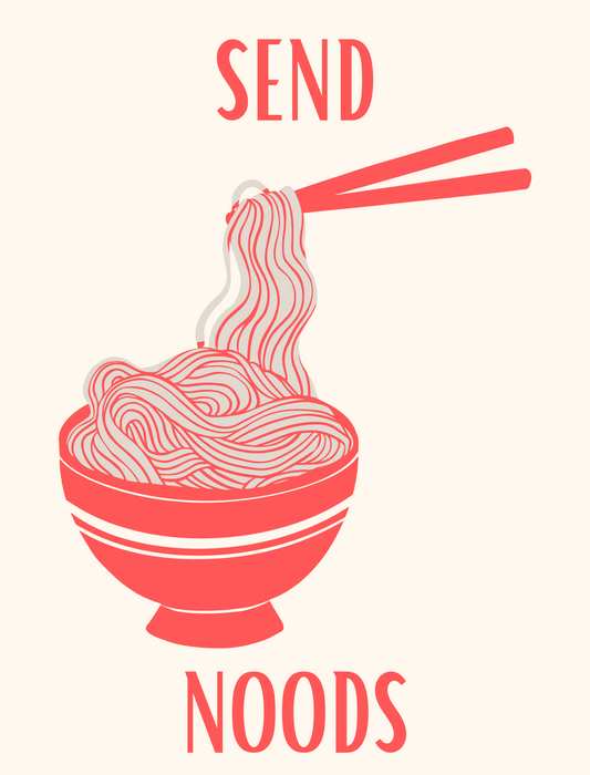 Playful Noodle Art Prints featuring a fun and trendy ramen bowl illustration for kitchen decor