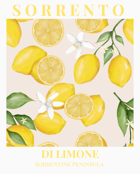 Sorrento Lemon Botanical Print with fresh citrus fruits on a branch