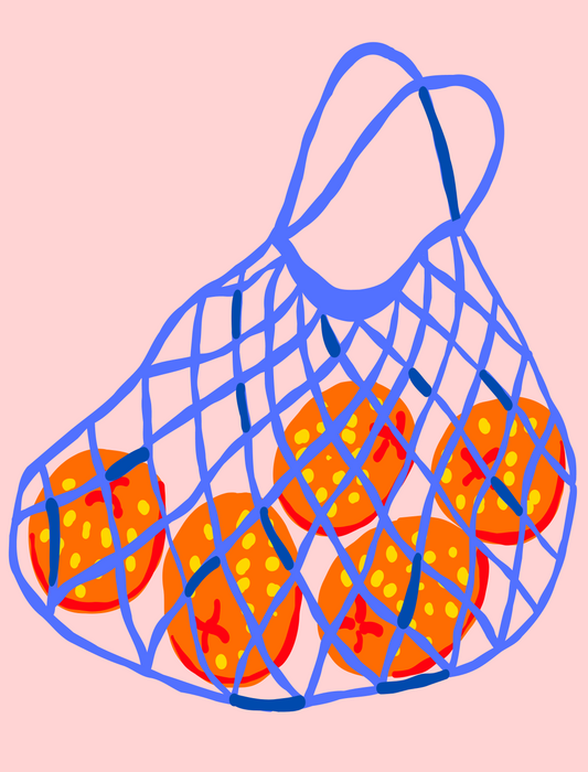 Vibrant Oranges Mesh Art with bright colorful citrus fruits in a modern mesh pattern